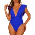 thumbnail image 1 of DARING DIVA V Neck Ruffled Monokini Tummy Control Bathing Suit XL Royal Blue, 1 of 6