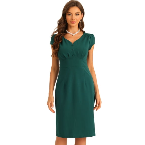 DARING DIVA V Neck Sheath Cap Sleeves Split Pencil Blouse XL Green