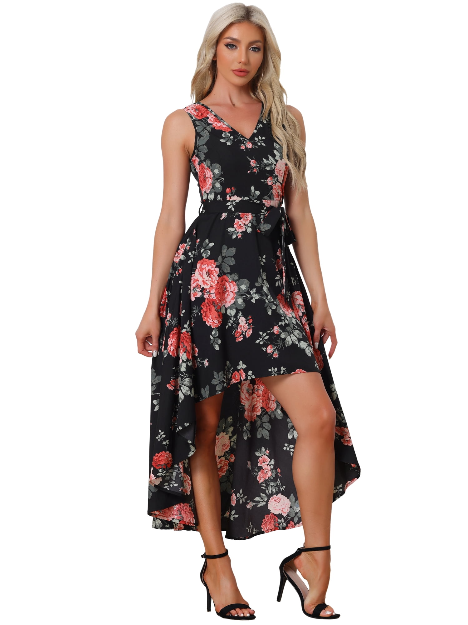 DARING DIVA V Neck Sleeveless High Low Long Maxi Dress XS Black