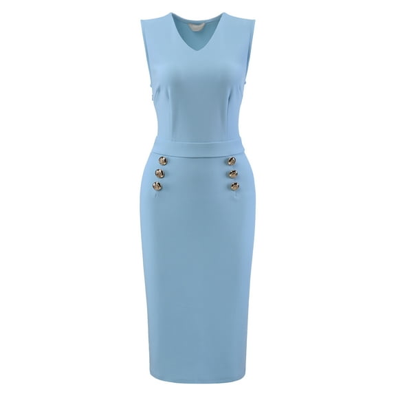 DARING DIVA V Neck Sleeveless Pencil Bodycon Knee Length Dress M Sky Blue