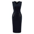 thumbnail image 1 of DARING DIVA V Neck Sleeveless Pencil Bodycon Knee Length Dress S Navy Blue, 1 of 6