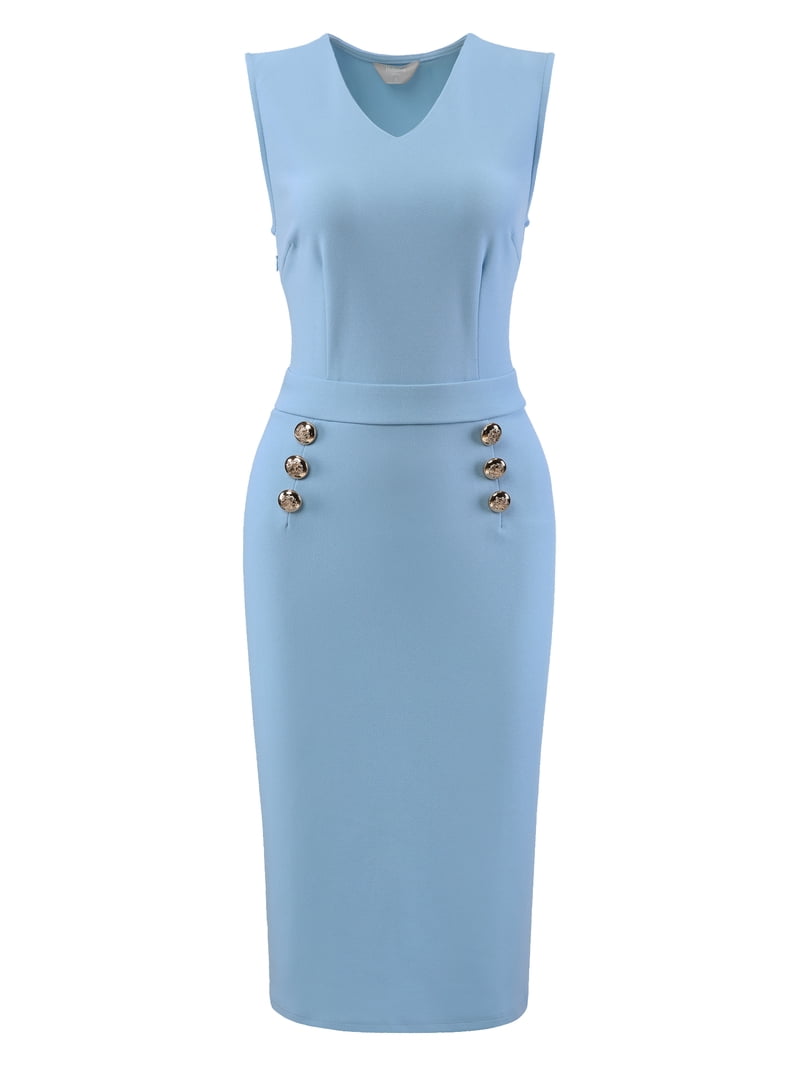 knee high bodycon dress DARING DIVA V Neck Sleeveless Pencil Length S Sky Blue Choose Chest Size for Coat (Inches):38 Sleek and timeless bodycon BFCMDAY1_30 aurora pink and blue