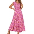 thumbnail image 1 of DARING DIVA V Neck Smocked Ruffle Tiered Maxi Dress M Hot Pink, 1 of 8