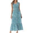 thumbnail image 1 of DARING DIVA V Neck Smocked Ruffle Tiered Maxi Dress Medium Green, 1 of 7