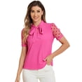 thumbnail image 1 of DARING DIVA V Neck Stand Collar Short Mesh Sleeve Blouse XS Hot Pink, 1 of 4