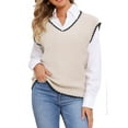 thumbnail image 1 of DARING DIVA V Neck Sweater Vest Fall Winter Pullover Tops S Khaki, 1 of 6