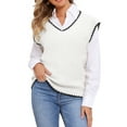 thumbnail image 1 of DARING DIVA V Neck Sweater Vest Fall Winter Pullover Tops S White, 1 of 6