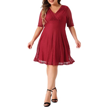 DARING DIVA V Neck Swing A-Line Cocktail Wedding Midi Lace Dress 1X Red