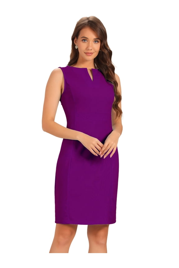 V Neck Work Sleeveless Bodycon Mid-Length Pencil Dress S Purple