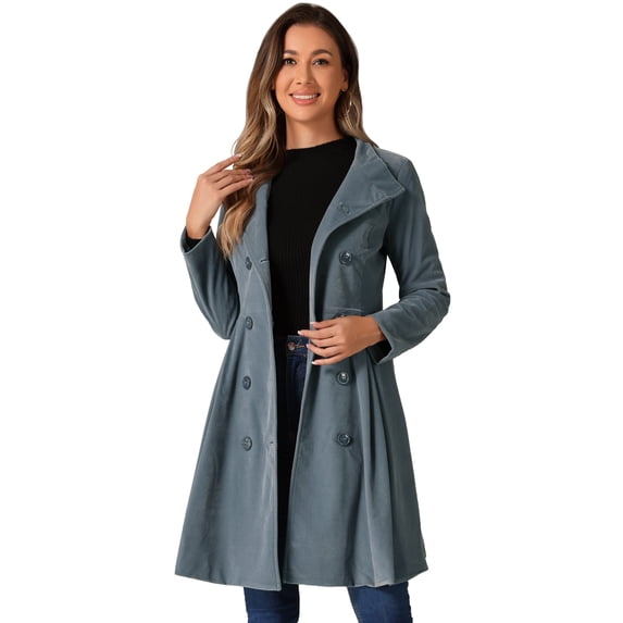 DARING DIVA Women's A-Line Long Sleeve Christmas Vintage Coats with Pockets S Cadet Gray