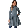 thumbnail image 1 of DARING DIVA Velvet A-Line Stand Collar Double Breasted Trench Coats S Cadet Gray, 1 of 6
