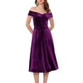 thumbnail image 1 of DARING DIVA Velvet Off the Shoulder Cocktail A-Line Dress M Purple, 1 of 6