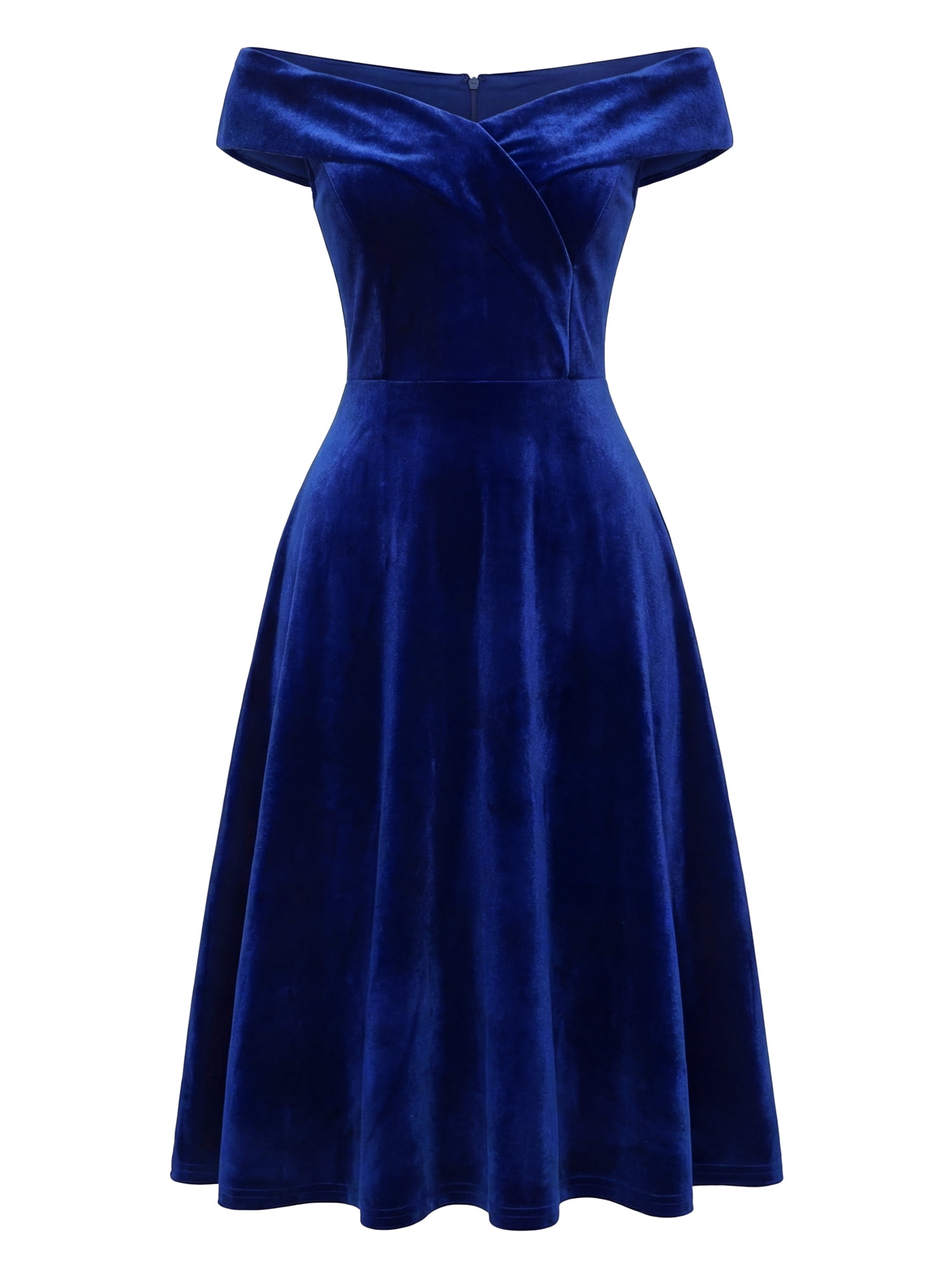 DARING DIVA Women's Velvet Off the Shoulder Cocktail A-Line Dress S Royal Blue