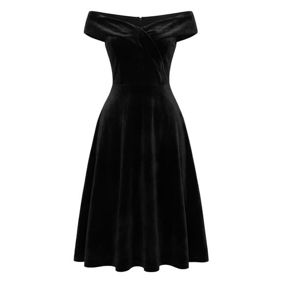 DARING DIVA Women's Velvet Off the Shoulder Cocktail A-Line Dress XL Black