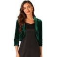 thumbnail image 1 of DARING DIVA Velvet Shrug Open Front Bolero Cropped Cardigan Top S Dark Green, 1 of 6