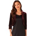 thumbnail image 1 of DARING DIVA Velvet Shrug Open Front Bolero Cropped Cardigan Top XS Burgundy, 1 of 6