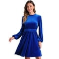 thumbnail image 1 of DARING DIVA Velvet Smocked Waistline Wedding Guest Dress L Blue, 1 of 6