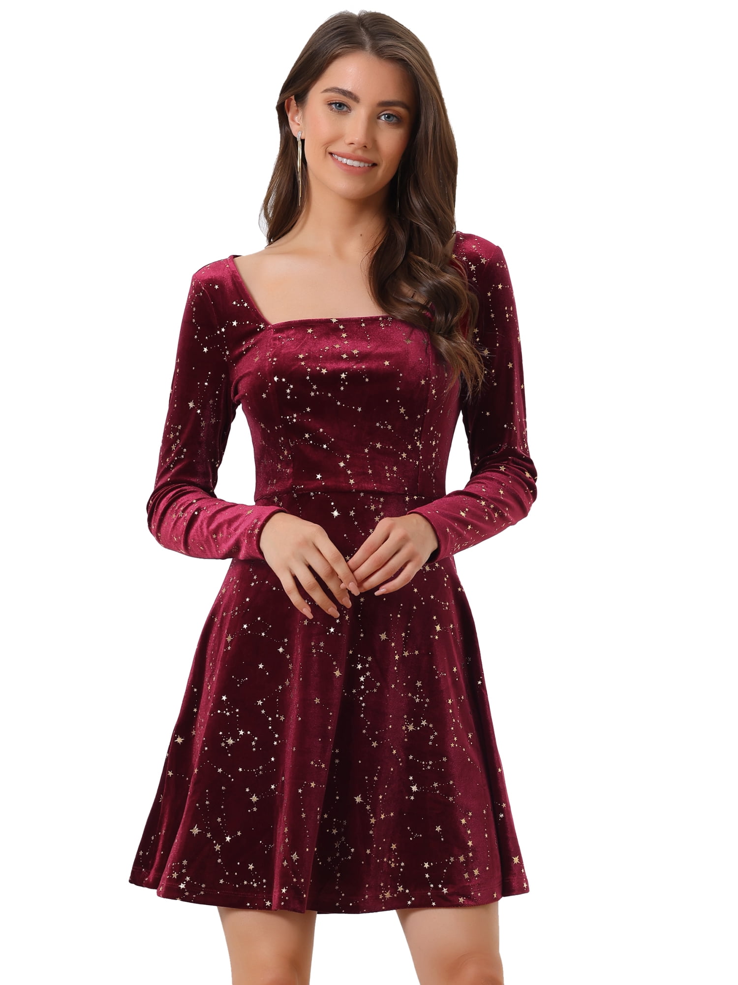 diva mini dress burgundy Women's Off Shoulder Long Sleeve Fur Trim A-Line Party Club Mini Dress –  Divahotcouture main image 0