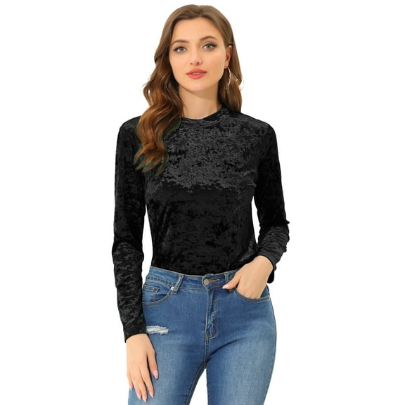 DARING DIVA Velvet Tops Round Neck Casual T-Shirt XS Black
