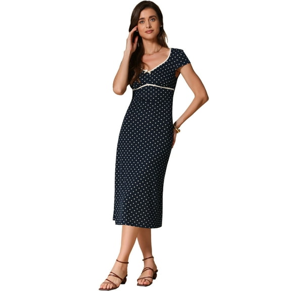 DARING DIVA Vintage Retro Classic Cap Sleeve Midi Polka Dot Dress L Dark Blue