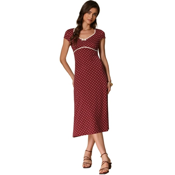 DARING DIVA Vintage Retro Classic Cap Sleeve Midi Polka Dot Dress M Wine Red
