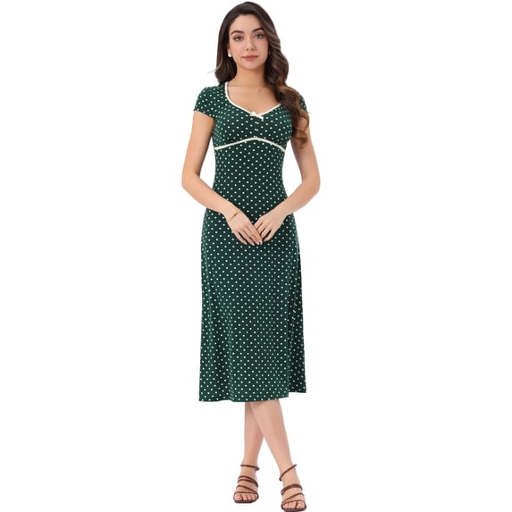 DARING DIVA Vintage Retro Classic Cap Sleeve Midi Polka Dot Dress S Dark Green