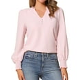 thumbnail image 1 of DARING DIVA Women's Vintage Ruffle V Neck Puff Long Sleeve Shirts L Pink, 1 of 6