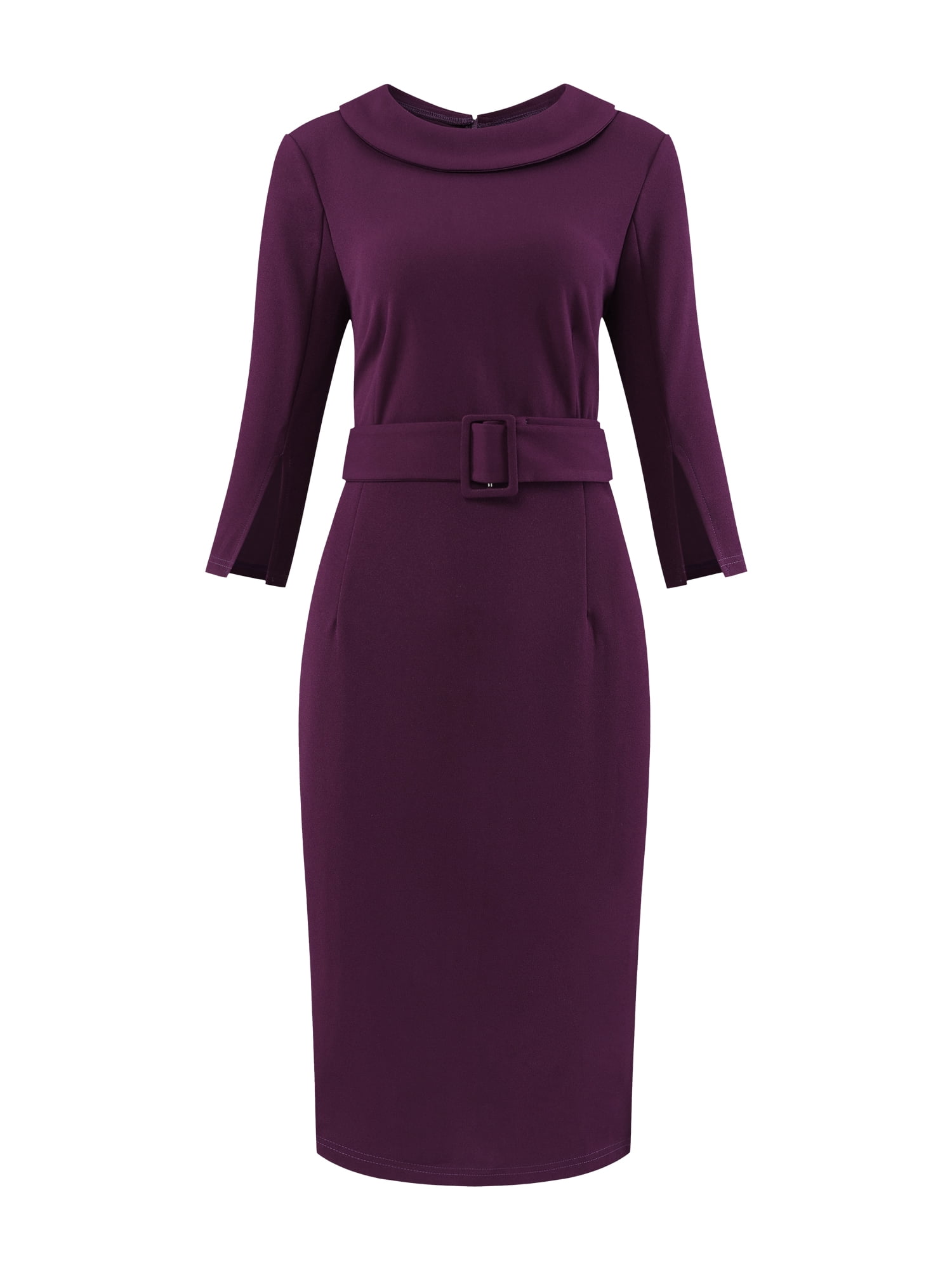 DARING DIVA Vintage Sheath Half Sleeve Collared Pencil Dress S Purple