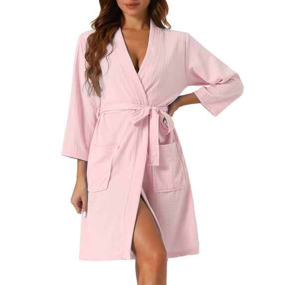 DARING DIVA Waffle Bathrobe Kimono Spa & Bath Mid-Length Robes M Pink