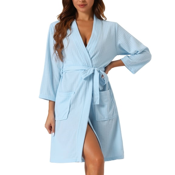 DARING DIVA Waffle Bathrobe Kimono Spa & Bath Mid-Length Robes S Sky Blue