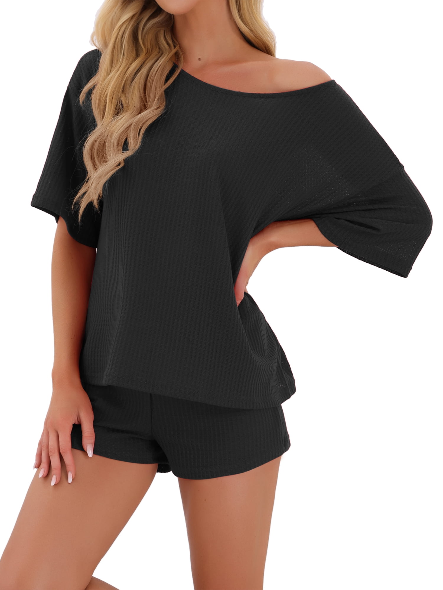 DARING DIVA Waffle Knit Pajama Loungewear 2 Pieces Lounge Sets XL Black