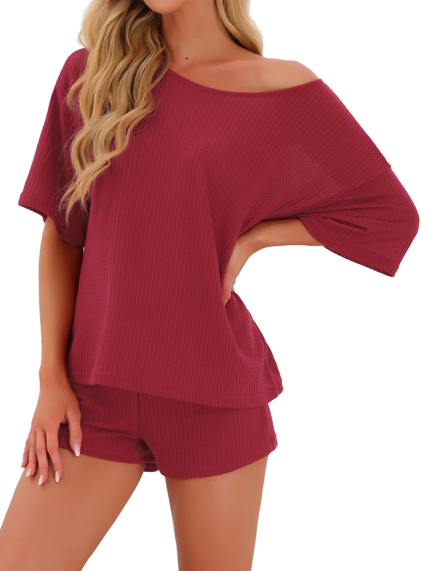 DARING DIVA Waffle Knit Pajama Loungewear 2 Pieces Lounge Sets XL Red