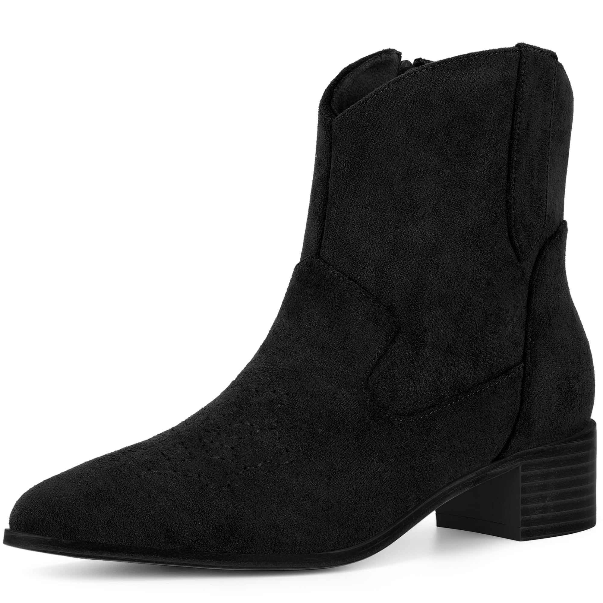 DARING DIVA Western Cowgirl Pointed Toe Chunky Heel Comfy Cowboy Ankle Boots Black 9.5