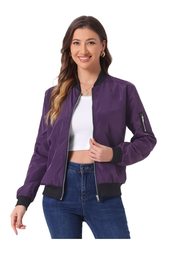 DARING DIVA Windbreaker Outerwear Casual Zip Up Bomber Jacket XS Dark Purple