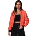 thumbnail image 1 of DARING DIVA Windbreaker Outerwear Casual Zip Up Bomber Jacket XS Orange, 1 of 6