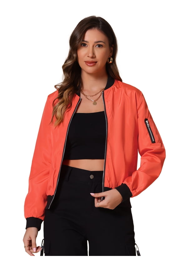 Windbreaker Outerwear Casual Zip Up Bomber Jacket XS Orange