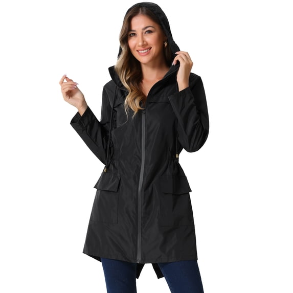 DARING DIVA Windbreaker Trench Coat Hooded Waterproof Jacket XL Black