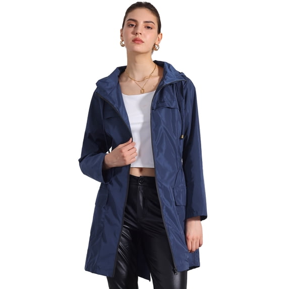 DARING DIVA Windbreaker Trench Coat Hooded Waterproof Jacket XL Dark Blue