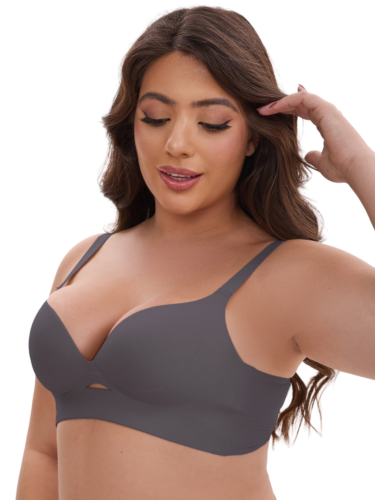 DARING DIVA Wireless Push Ups Adjustable Spaghetti Straps 42B Dark Gray