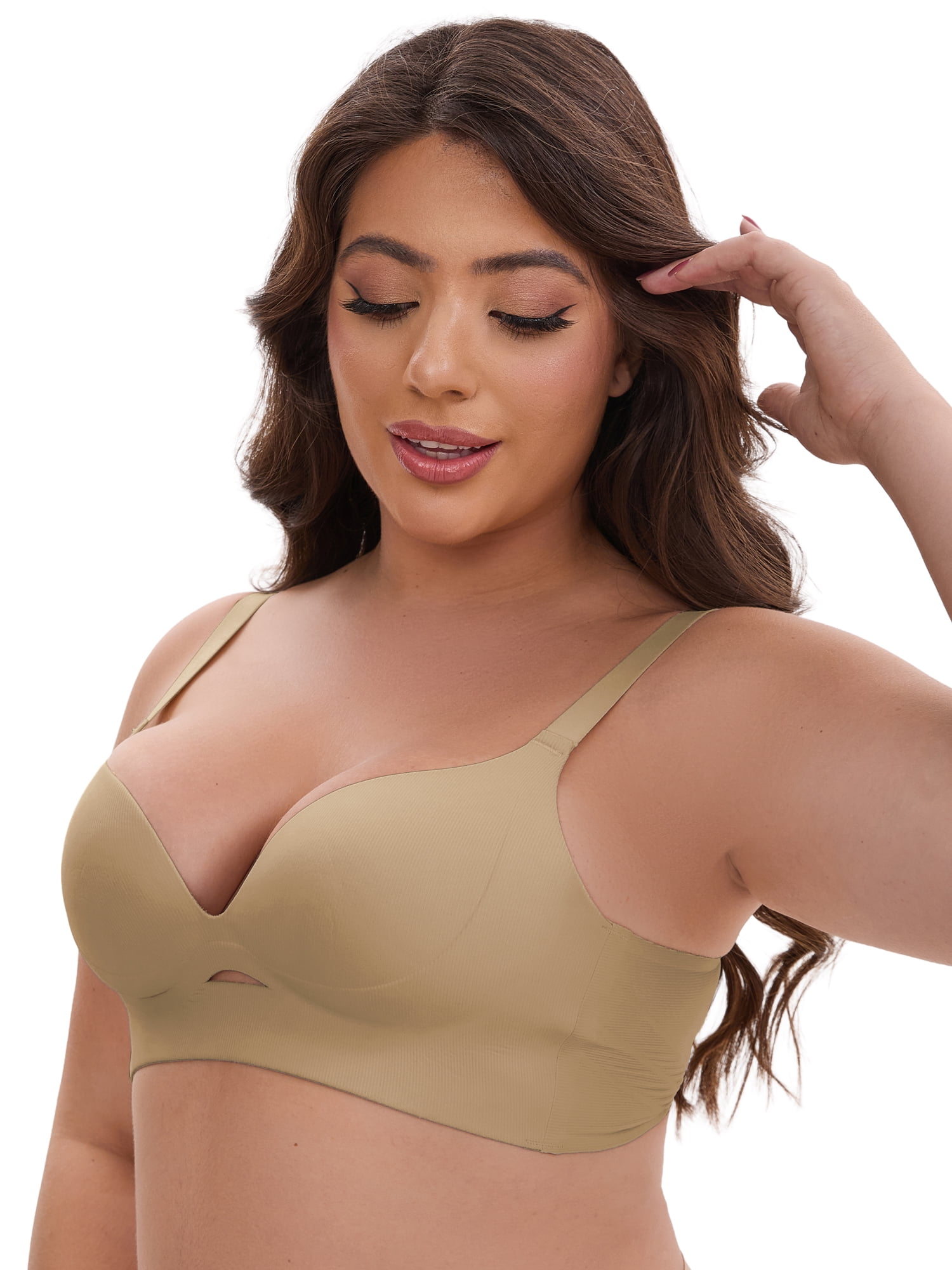 DARING DIVA Wireless Push Ups Adjustable Spaghetti Straps 42C Khaki
