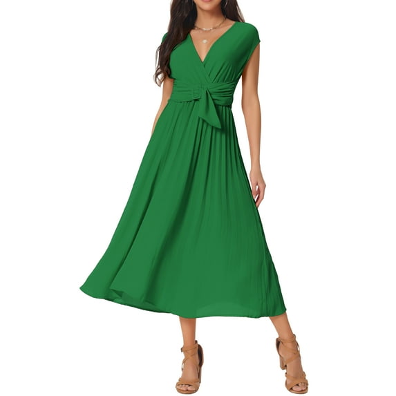 DARING DIVA Women Casual Sleeveless Wrap V Neck Midi Dress S Green