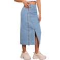 thumbnail image 1 of DARING DIVA Women Denim Zipper Front Split Long Jean Skirt with Pockets S Light Blue, 1 of 5