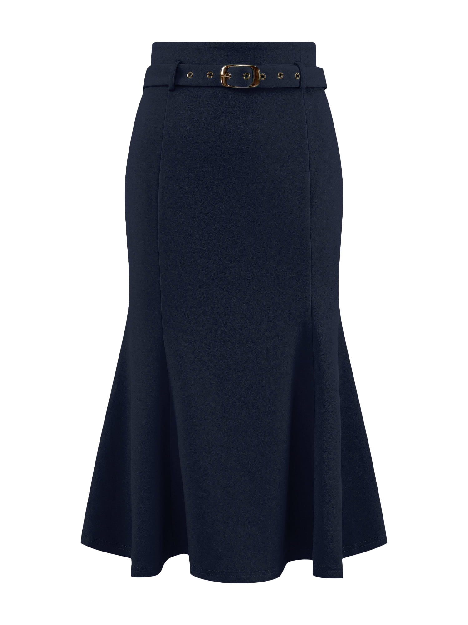 DARING DIVA Women Fishtail High Waist Belted Work Midi Mermaid Skirts L Dark Blue