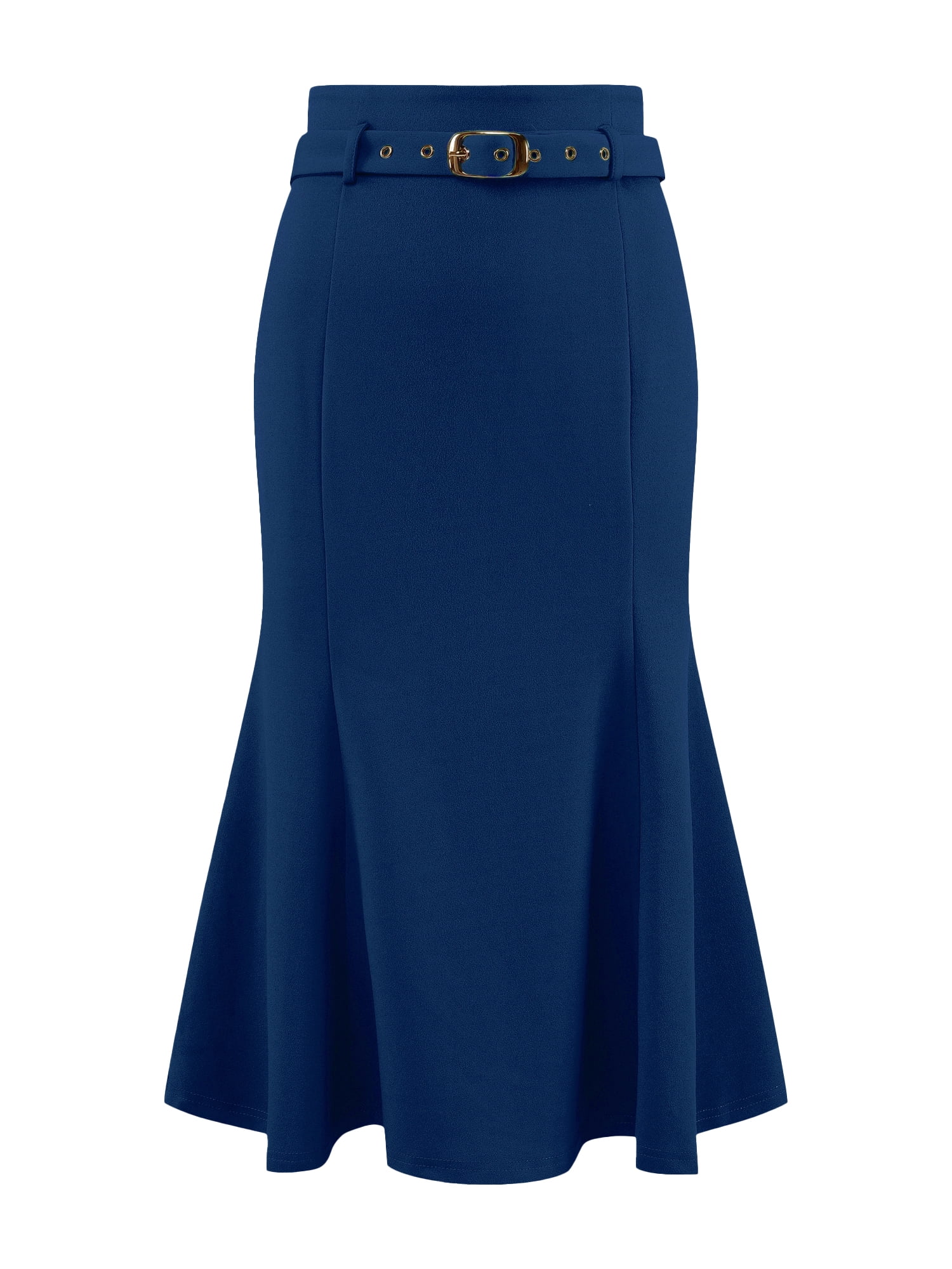 DARING DIVA Women Fishtail High Waist Belted Work Midi Mermaid Skirts S Royal Blue