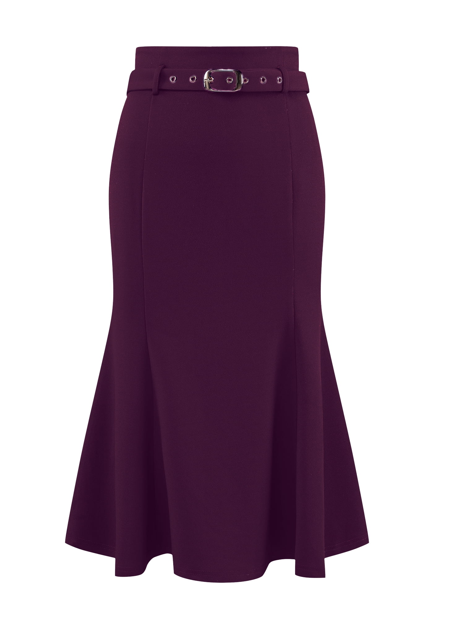 DARING DIVA Women Fishtail High Waist Belted Work Midi Mermaid Skirts XL Purple
