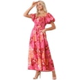 thumbnail image 1 of DARING DIVA Women Floral Sweetheart Neck Puff Short Sleeves Boho Maxi Dress XS Pink, 1 of 6