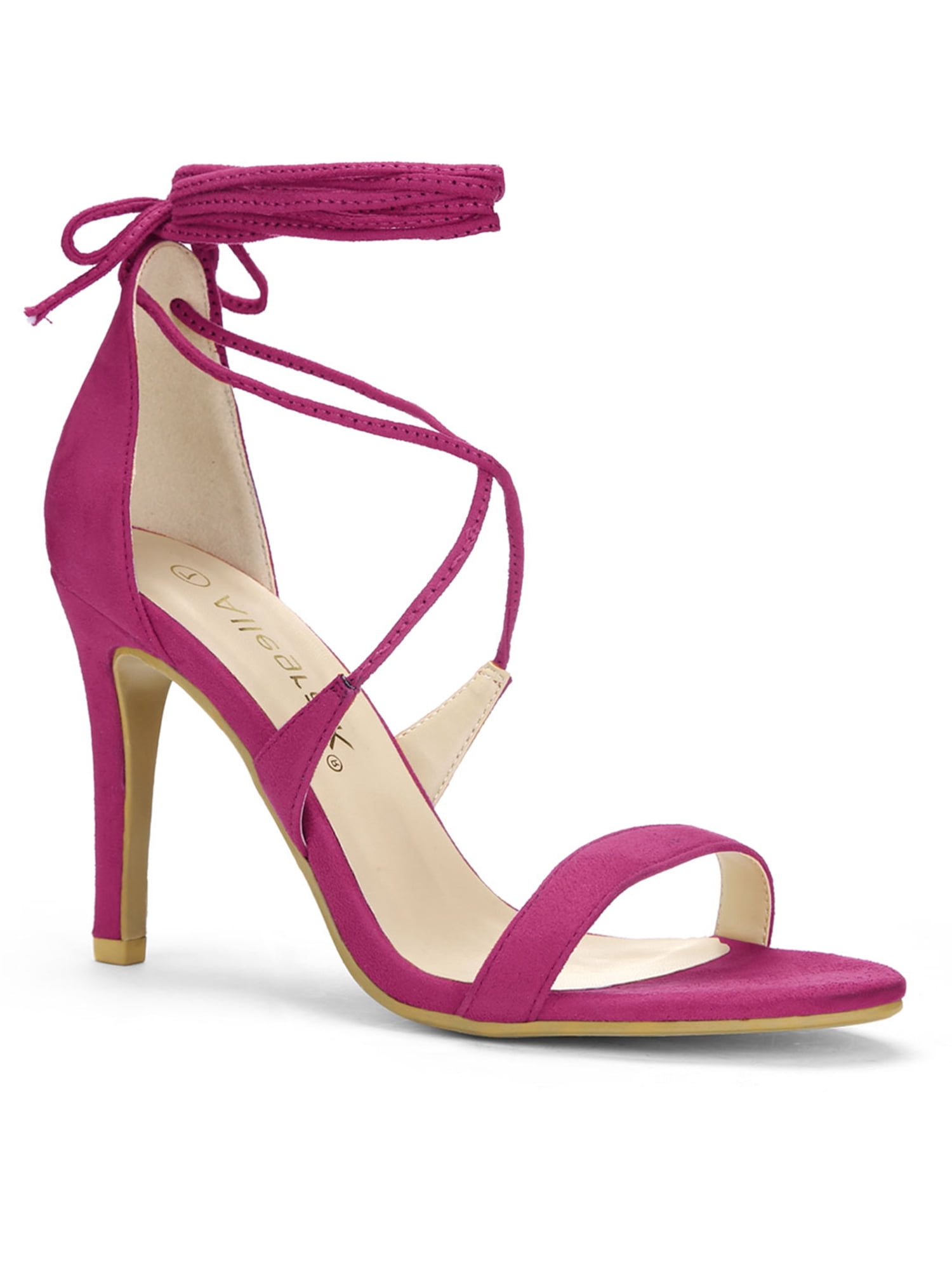 DARING DIVA Women Open Toe Stiletto High Heel Lace-Up Black Sandals 10 Hot Pink