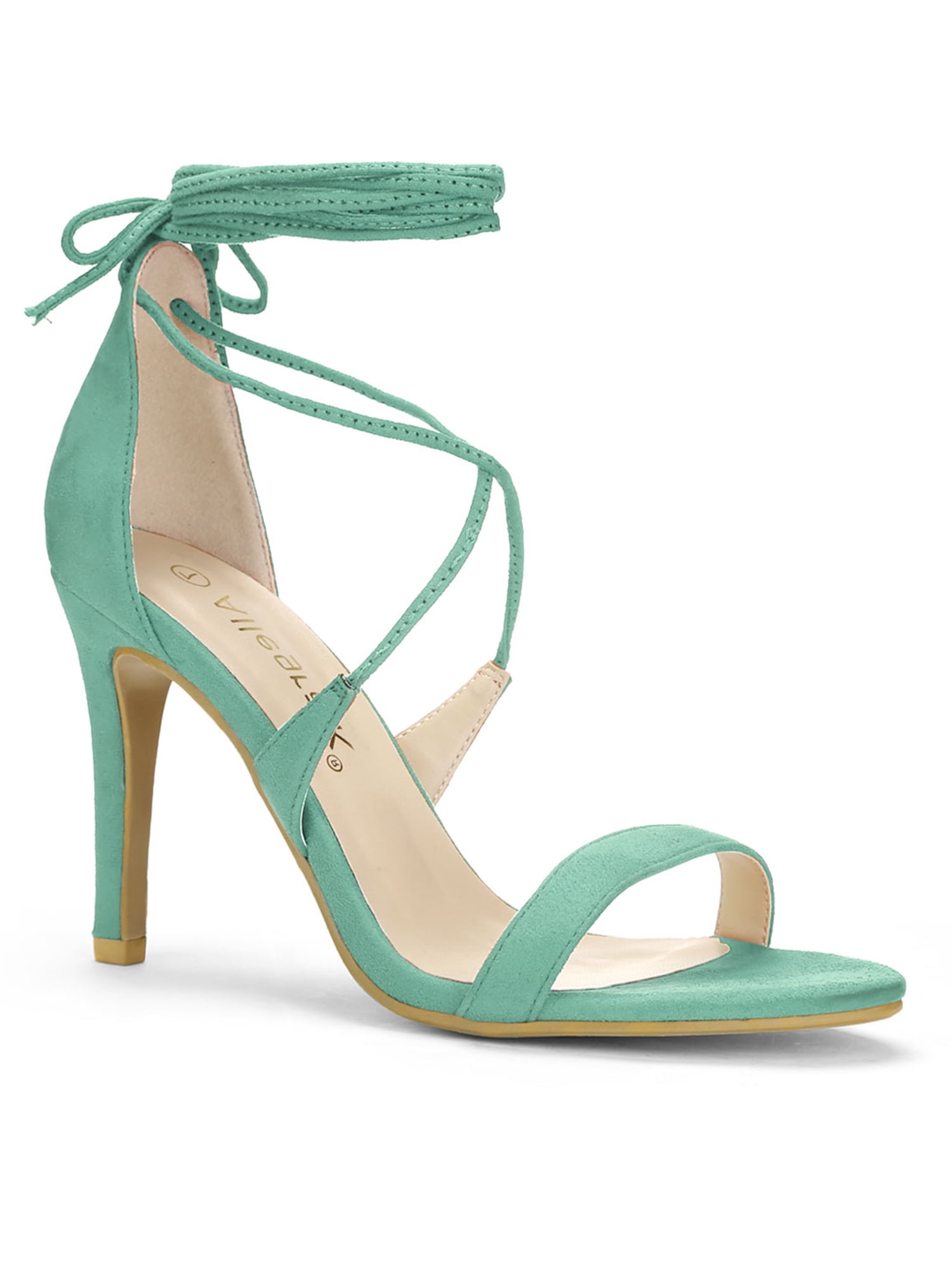 DARING DIVA Women Open Toe Stiletto High Heel Lace-Up Black Sandals 5 Turquoise Green