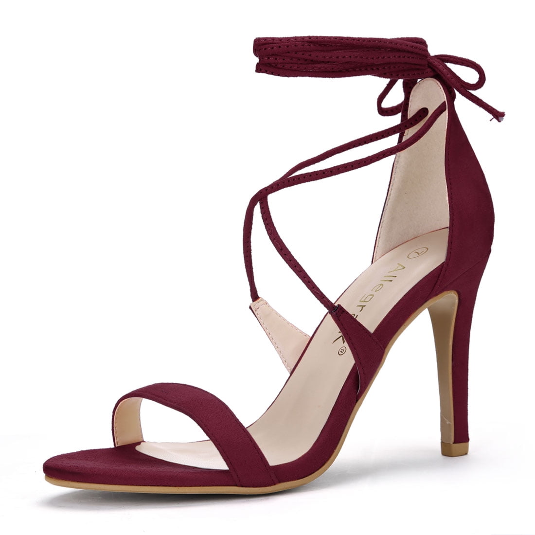 DARING DIVA Women Open Toe Stiletto High Heel Lace-Up Black Sandals 6 Burgundy
