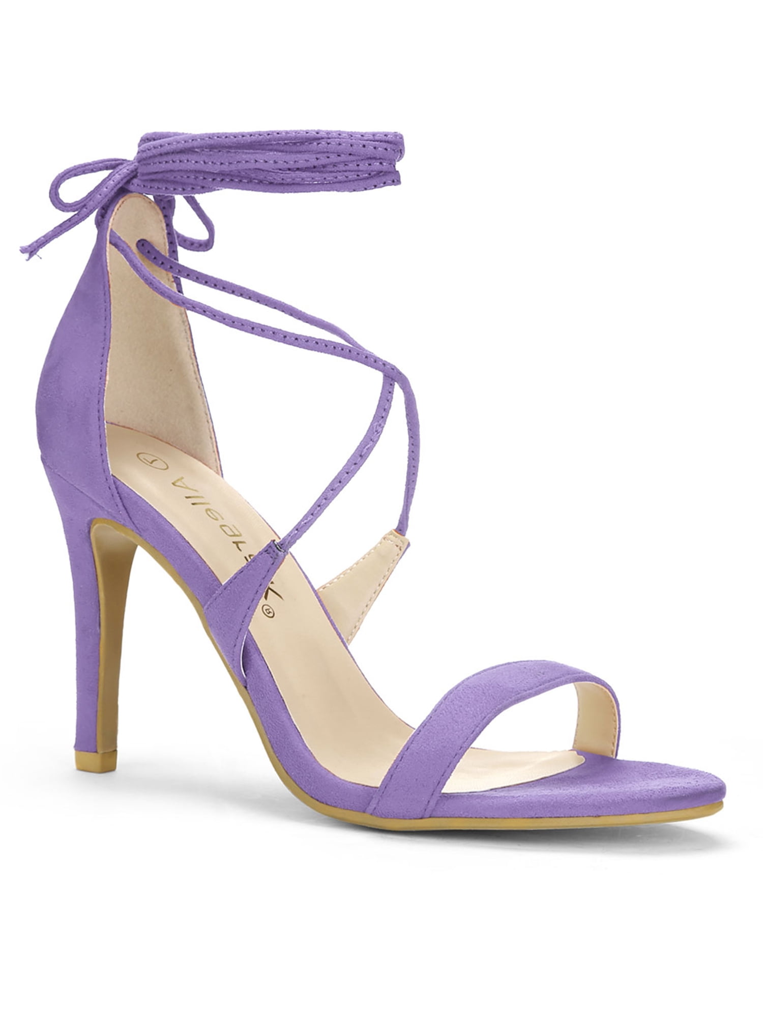 DARING DIVA Women Open Toe Stiletto High Heel Lace-Up Black Sandals 7 Purple
